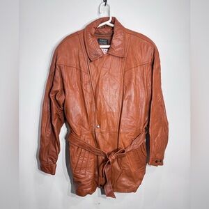 Five Star Men's Tan Genuine Leather Trench Coat